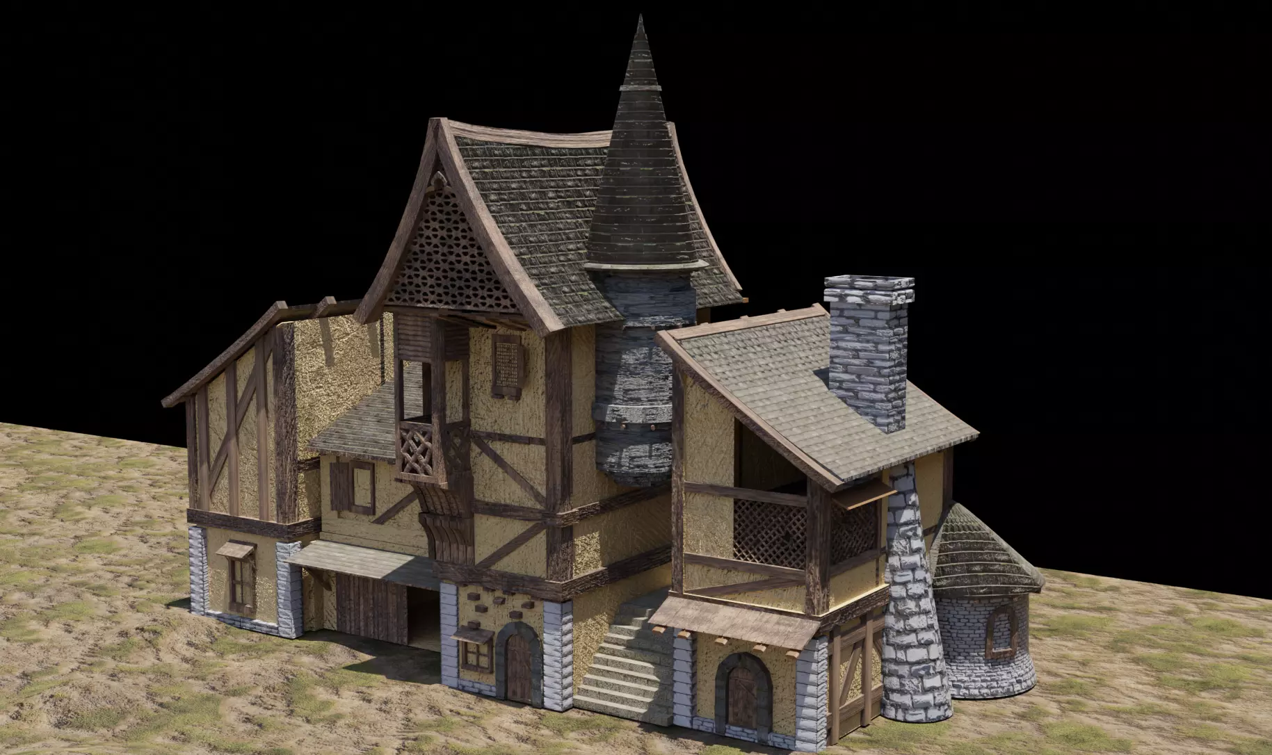 Medieval House 3D model_0