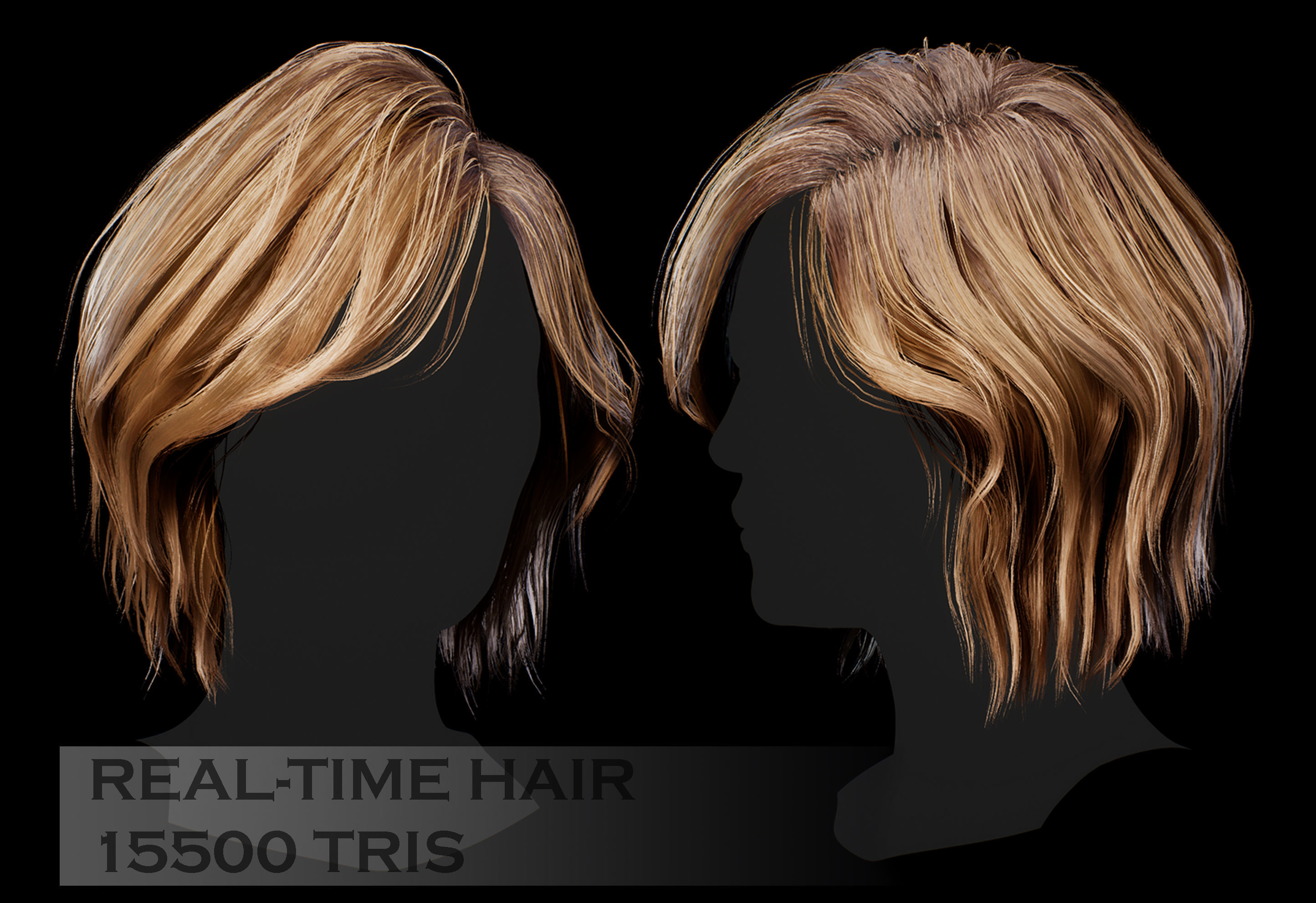 Hairstyle pack x10 pieces Real-Time cards Rigging Skining Low-poly 3D model_31