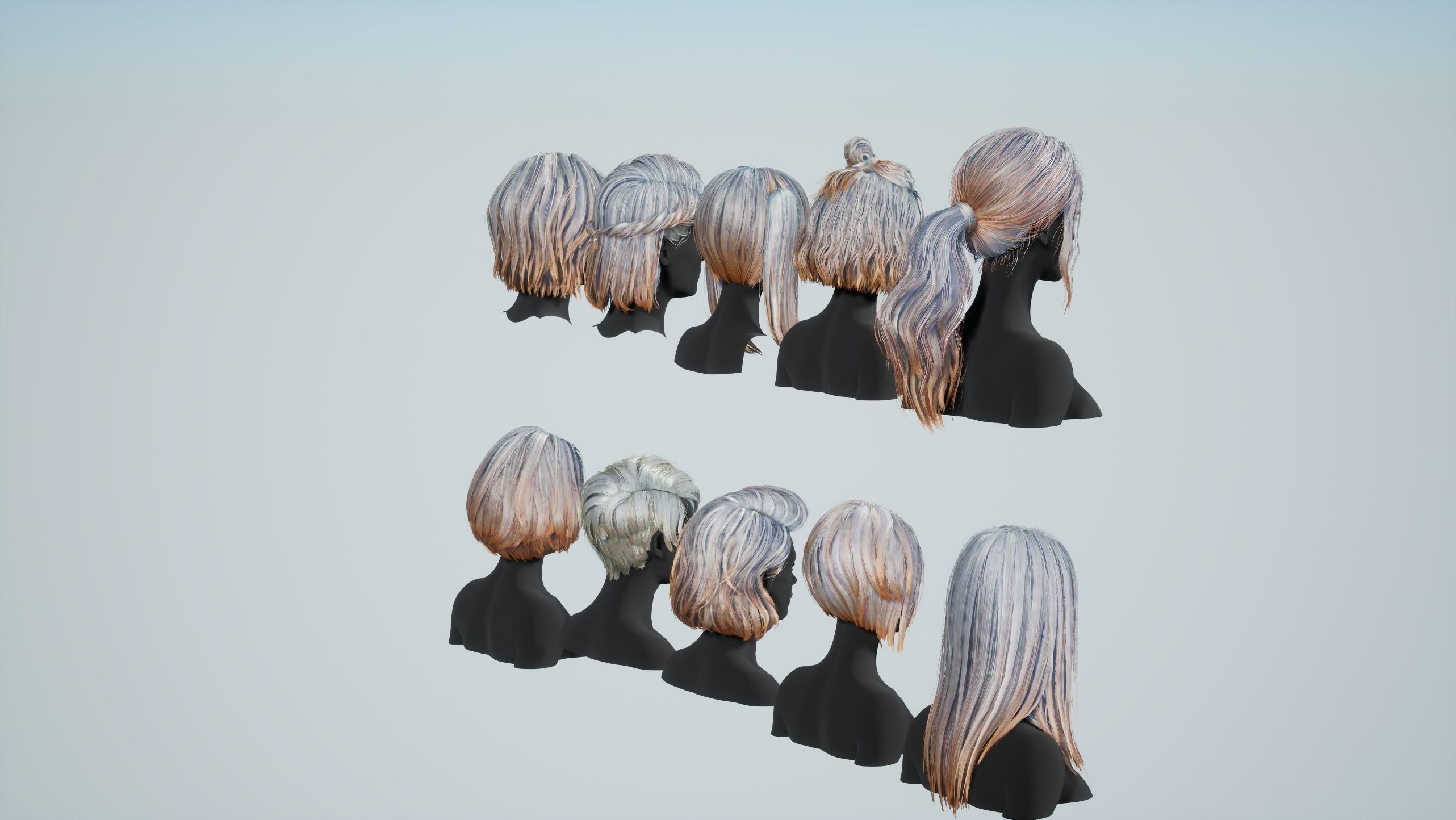 Hairstyle pack x10 pieces Real-Time cards Rigging Skining Low-poly 3D model_15