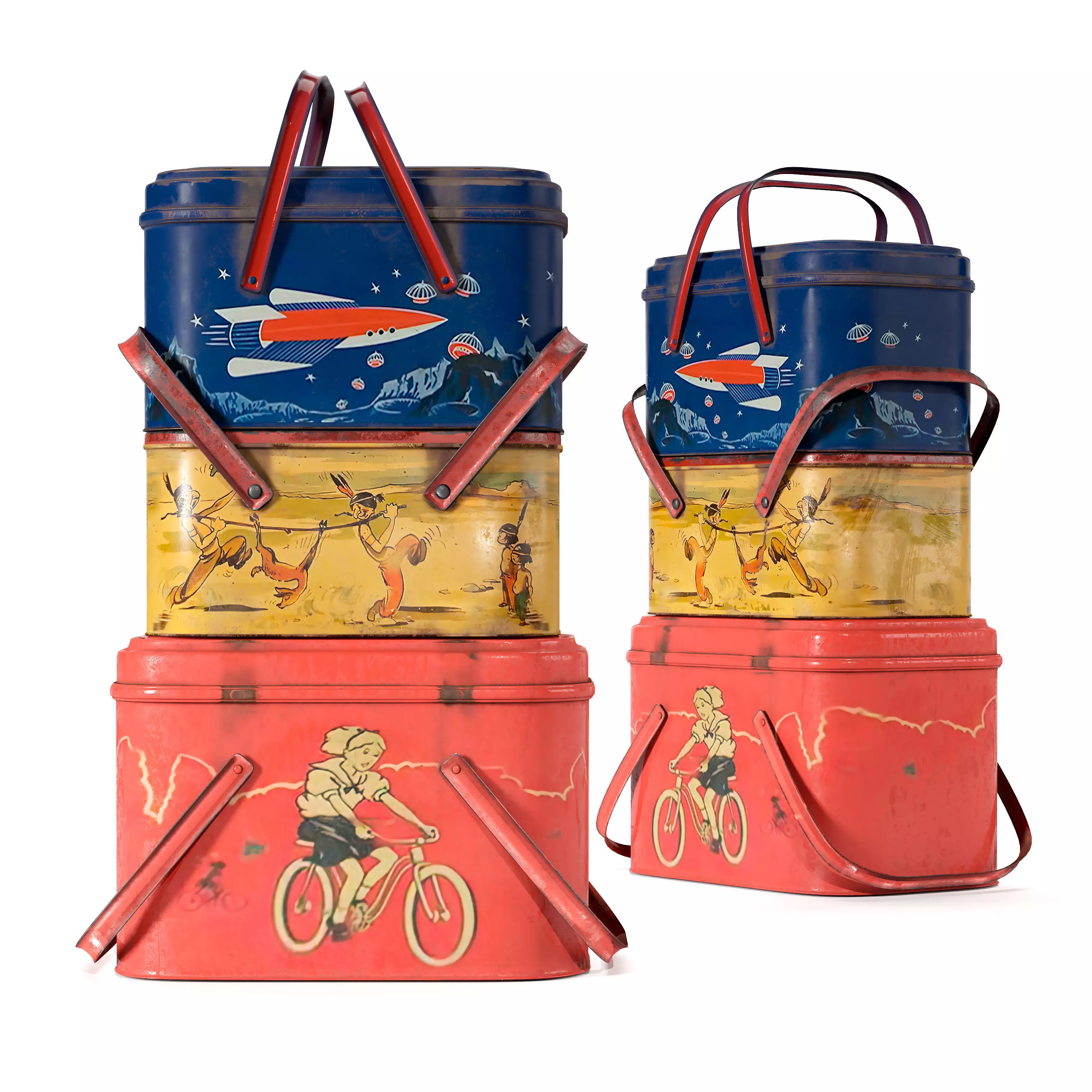 Vintage Lunch Boxes 3D model_0
