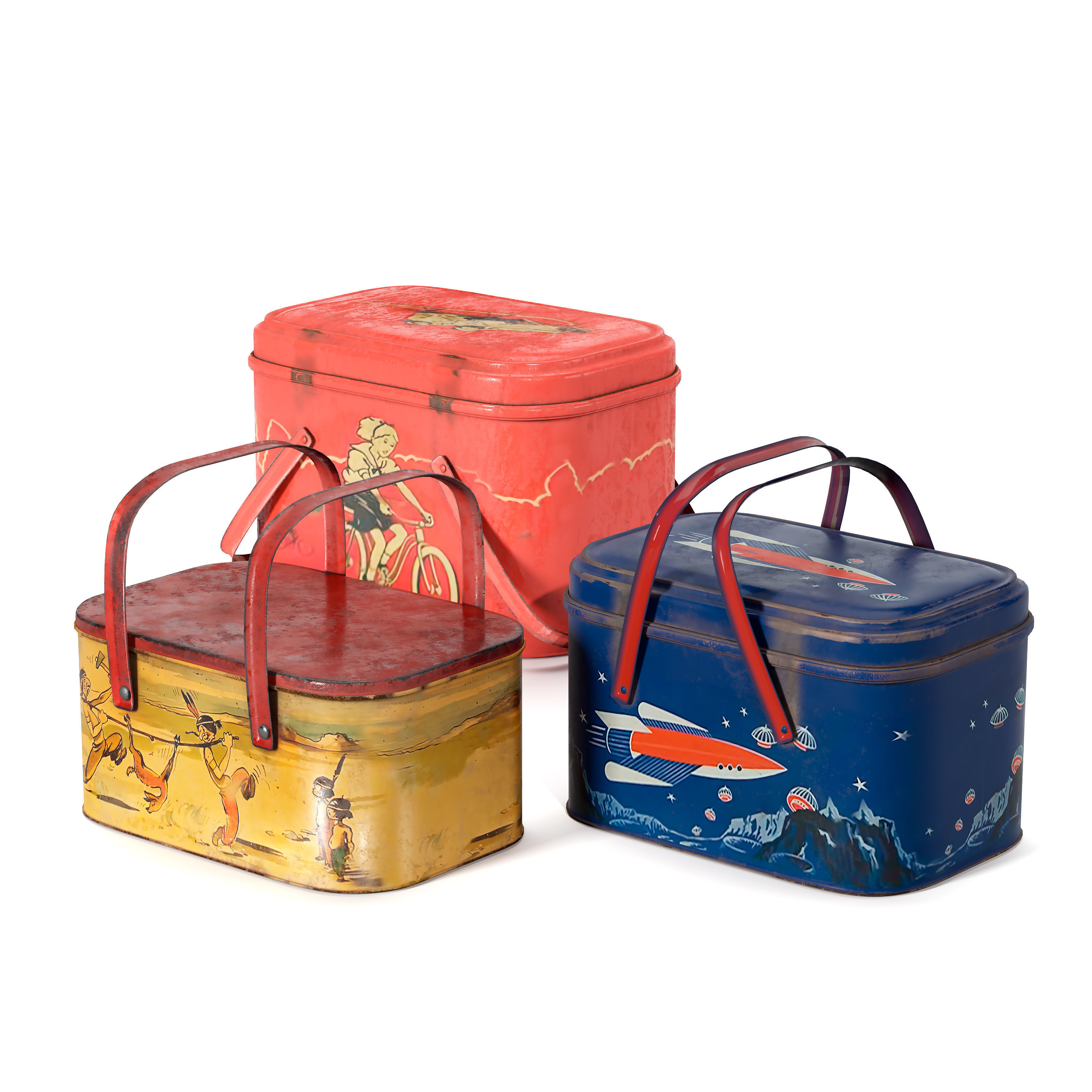 Vintage Lunch Boxes 3D model_2