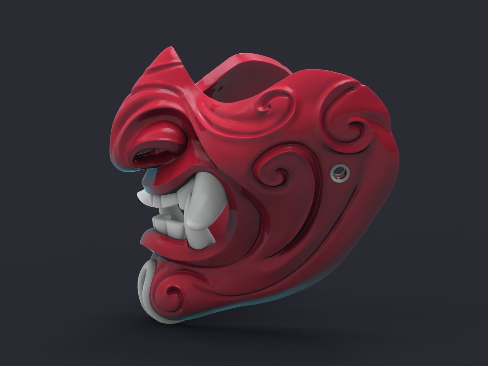 Samurai demon mask 3D print model_4