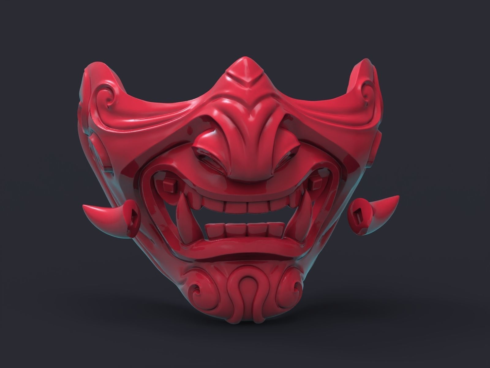Samurai demon mask 3D print model_8