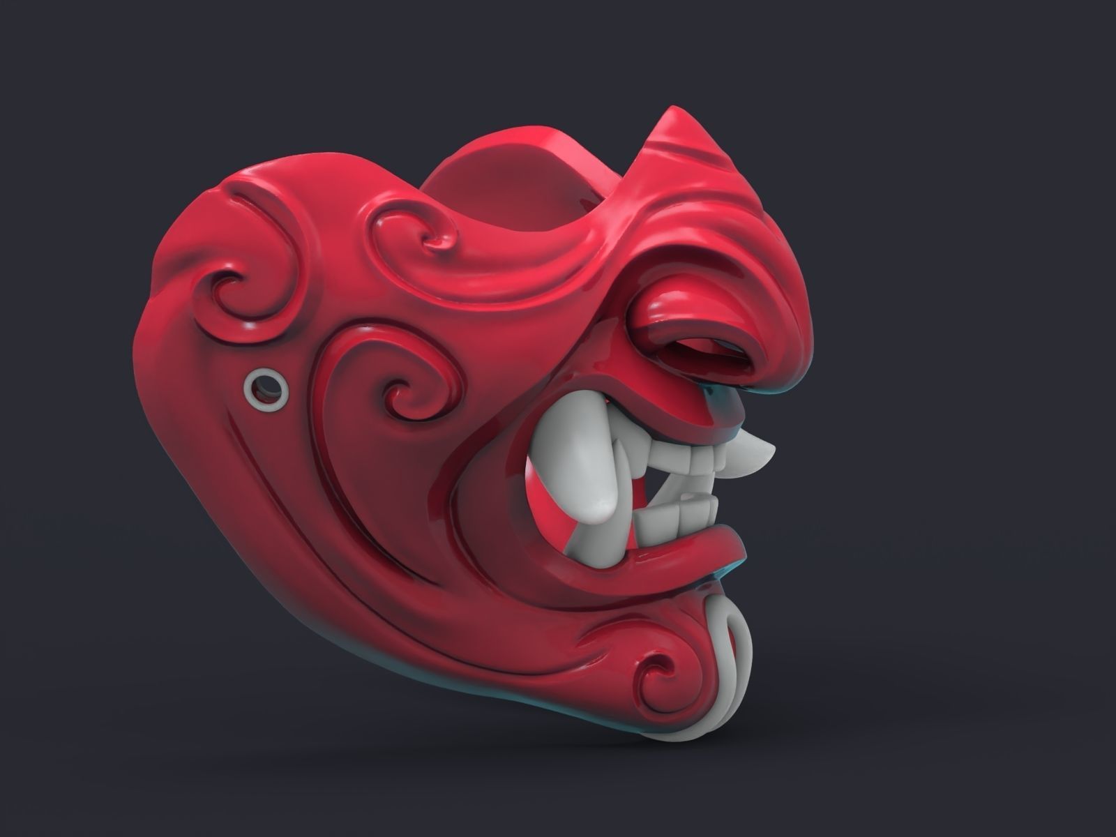Samurai demon mask 3D print model_3
