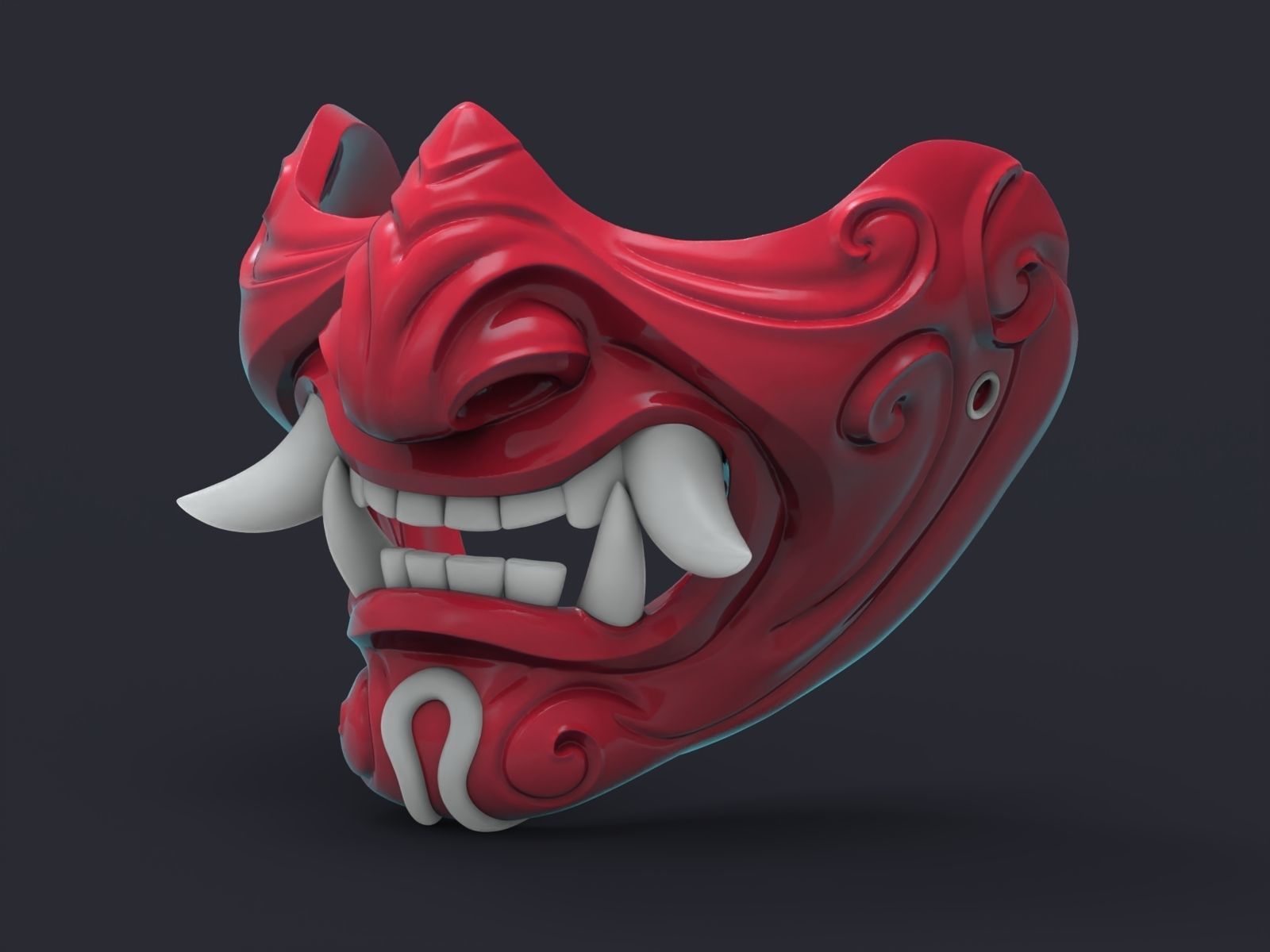 Samurai demon mask 3D print model_2