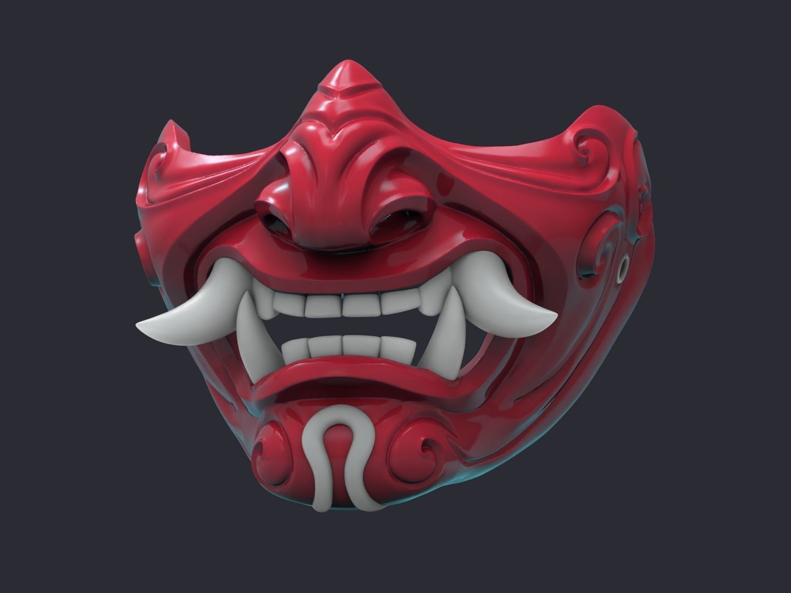 Samurai demon mask 3D print model_6