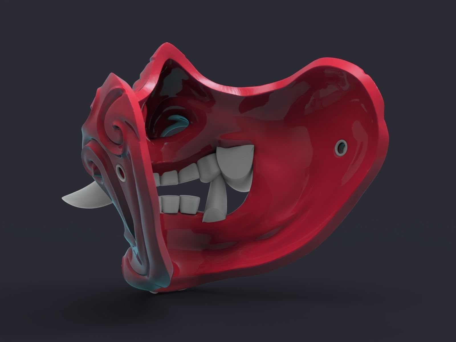 Samurai demon mask 3D print model_7