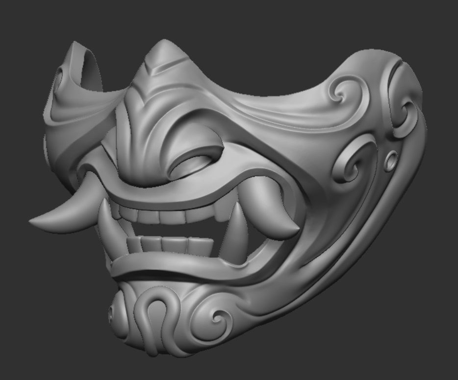 Samurai demon mask 3D print model_9