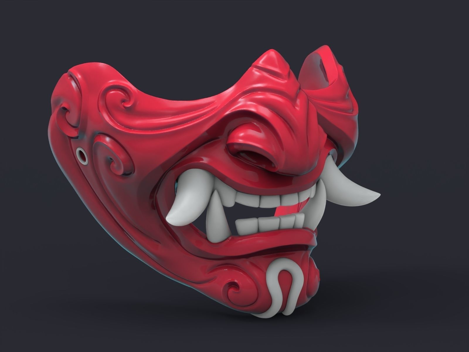 Samurai demon mask 3D print model_5