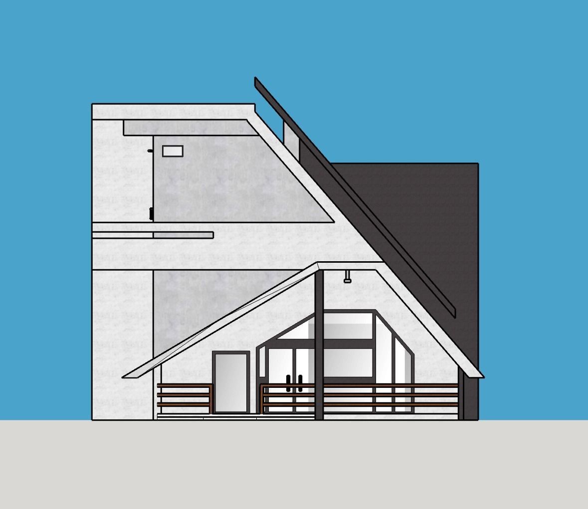 Architectural 3D model modern house with roof 3D model_11