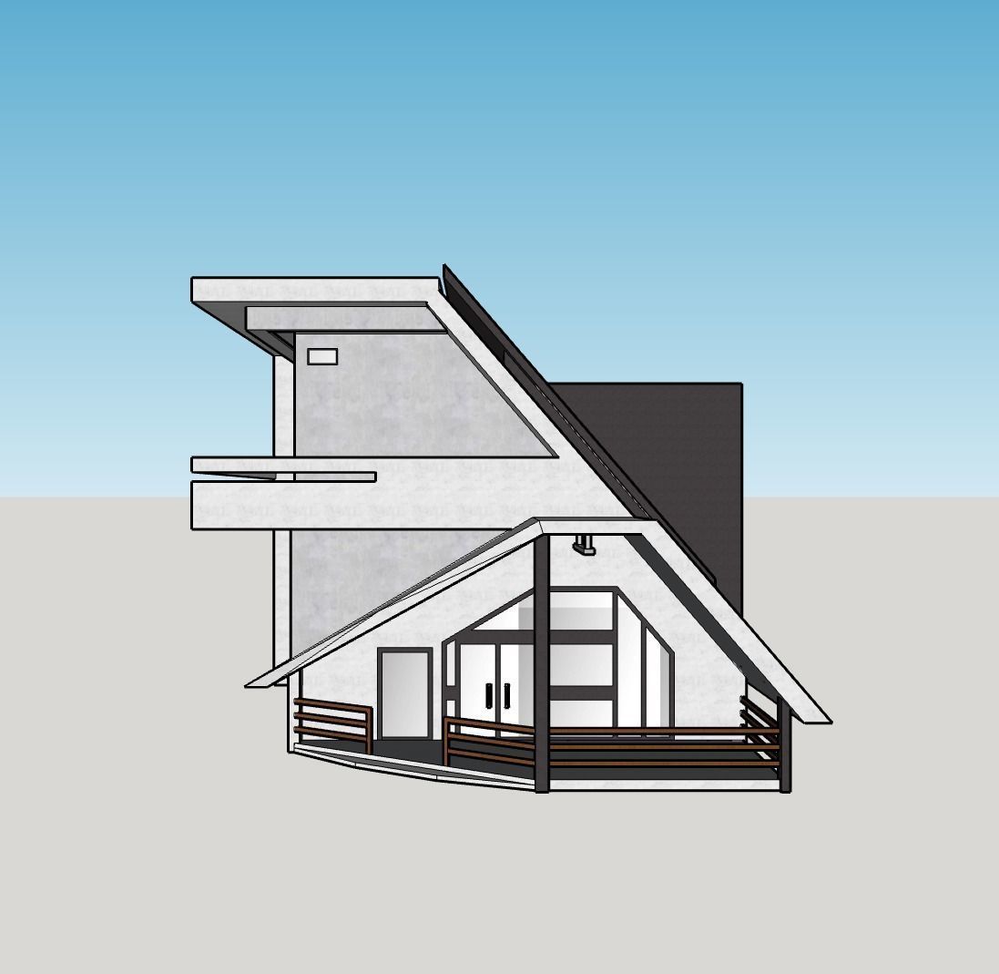 Architectural 3D model modern house with roof 3D model_4