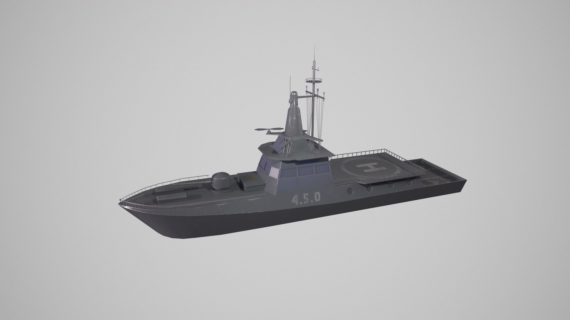 MILITARY ROCKET BOAT with PBR Material Low poly Game ready Low-poly 3D model_13
