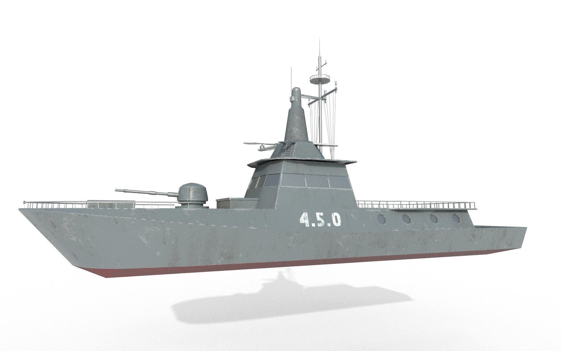 MILITARY ROCKET BOAT with PBR Material Low poly Game ready Low-poly 3D model_4