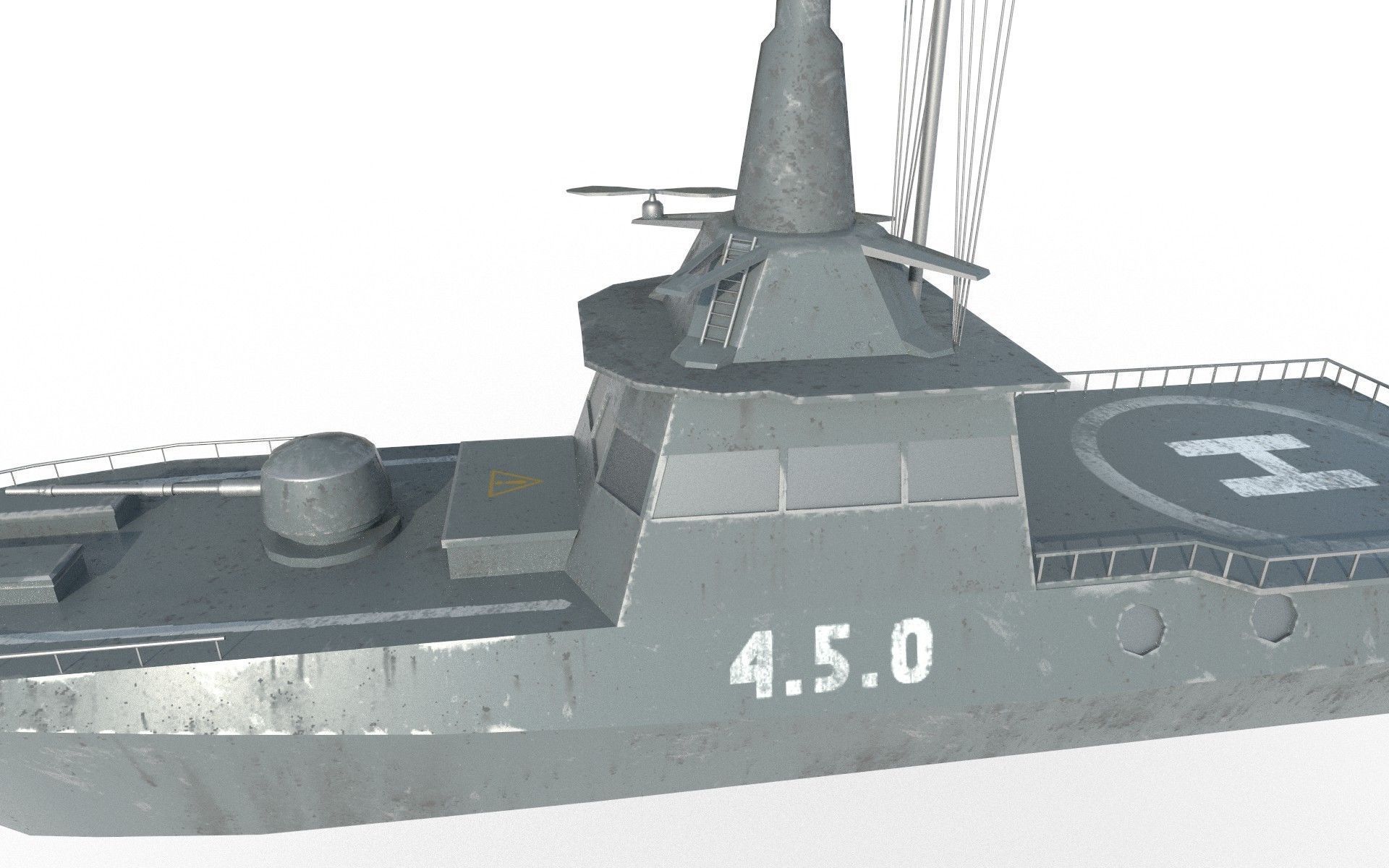 MILITARY ROCKET BOAT with PBR Material Low poly Game ready Low-poly 3D model_6
