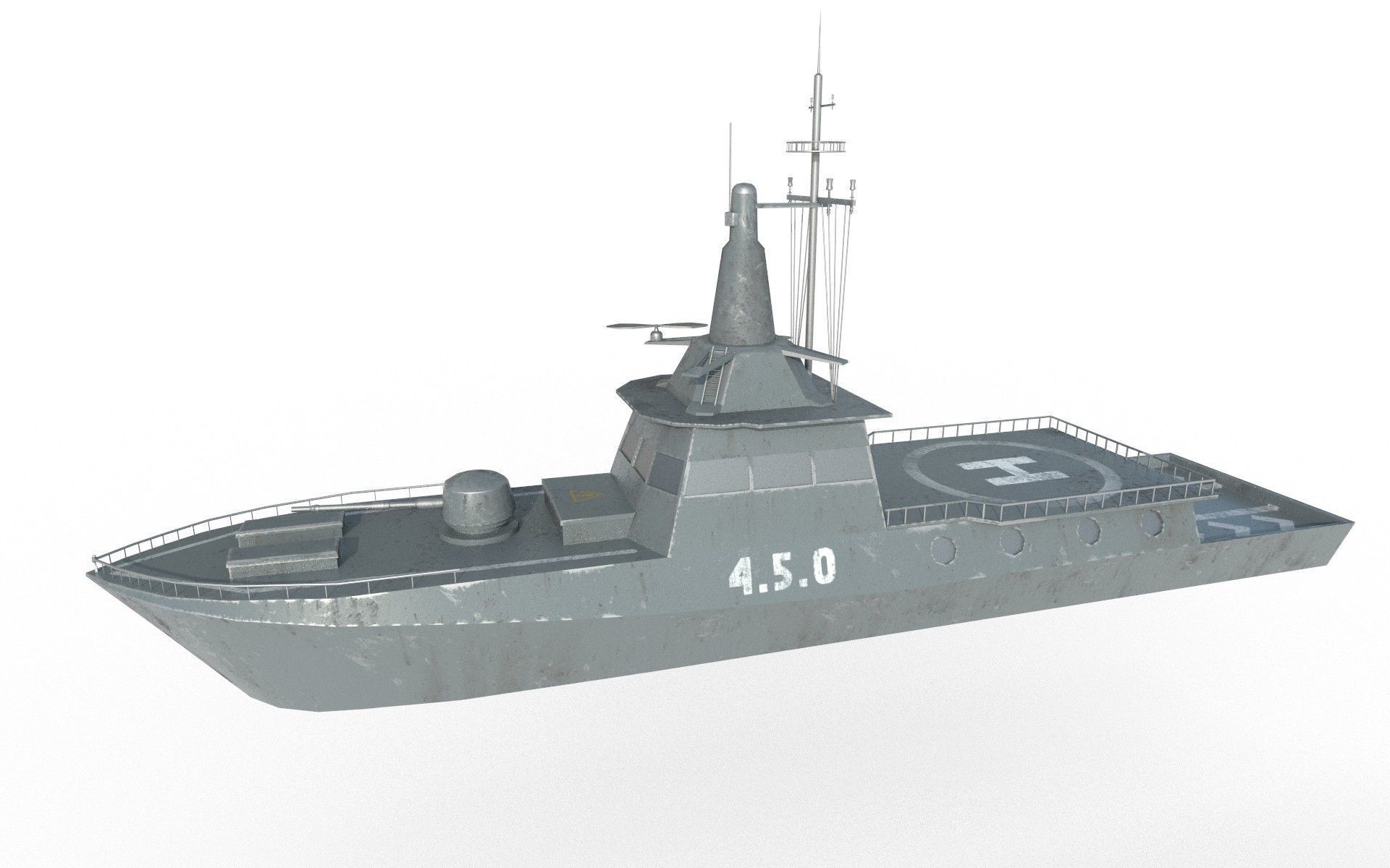 MILITARY ROCKET BOAT with PBR Material Low poly Game ready Low-poly 3D model_2