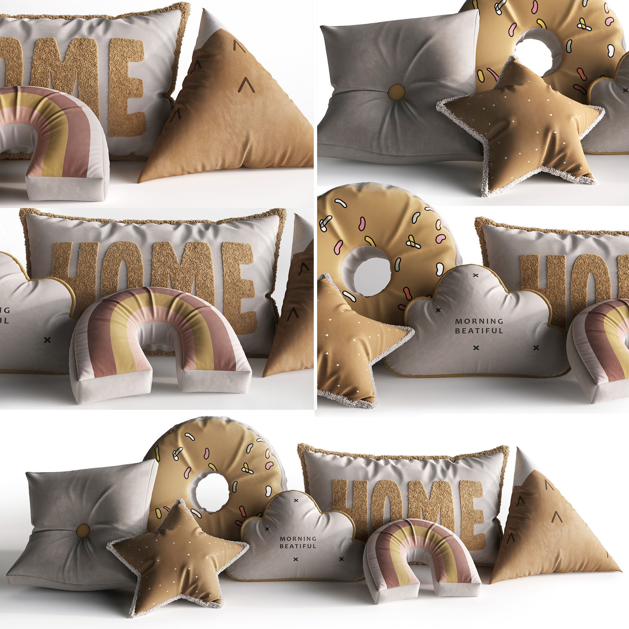 Pillows Collection morning beautiful pillow set 3D model_1