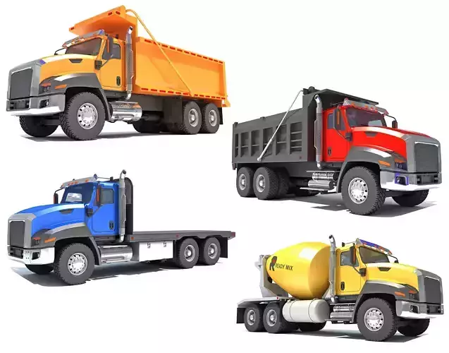 Flatbed Tipper Dump Concrete Trucks 3D Model Collection
