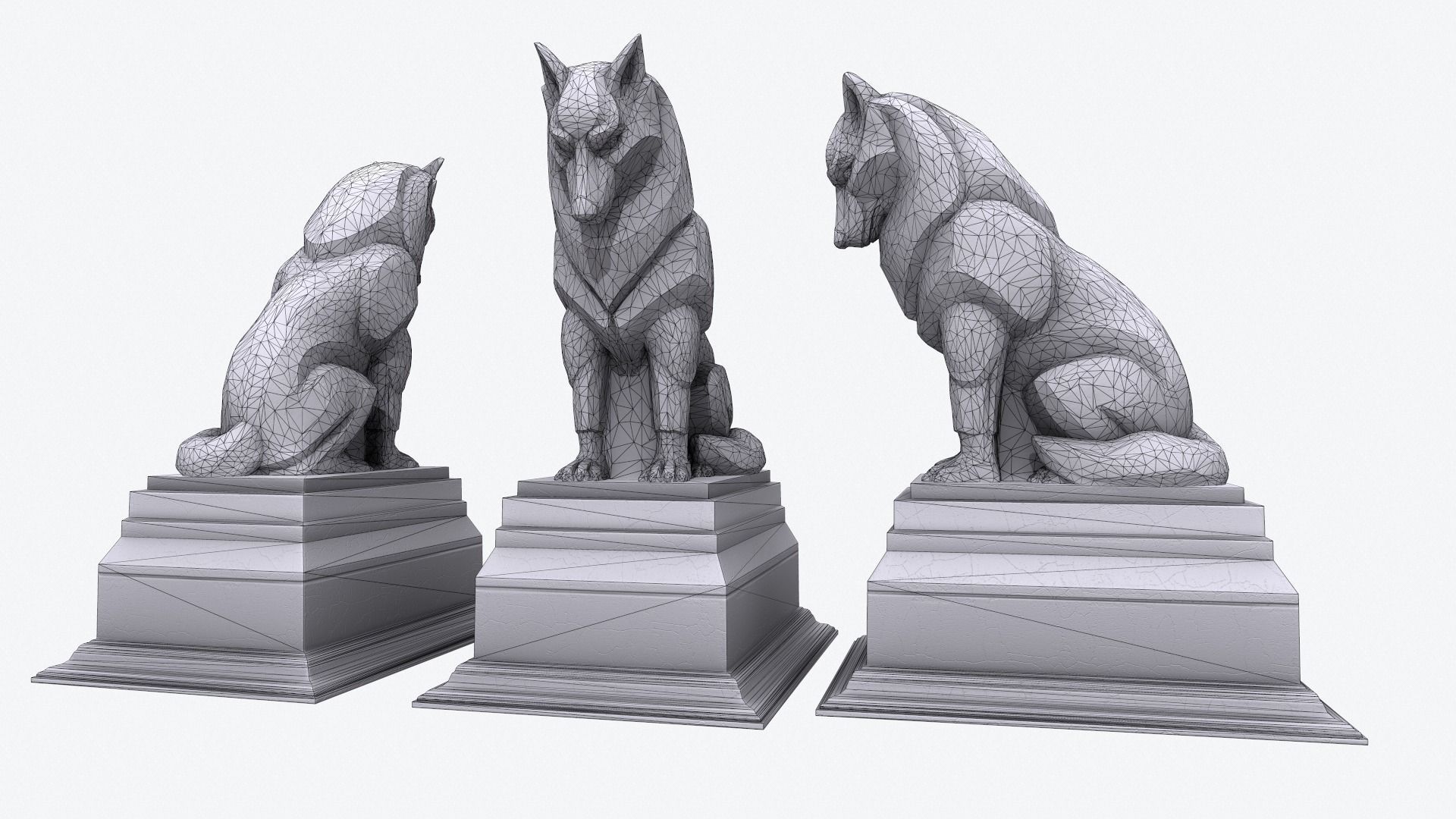 Wolf  Sculpture Low-poly 3D model_10