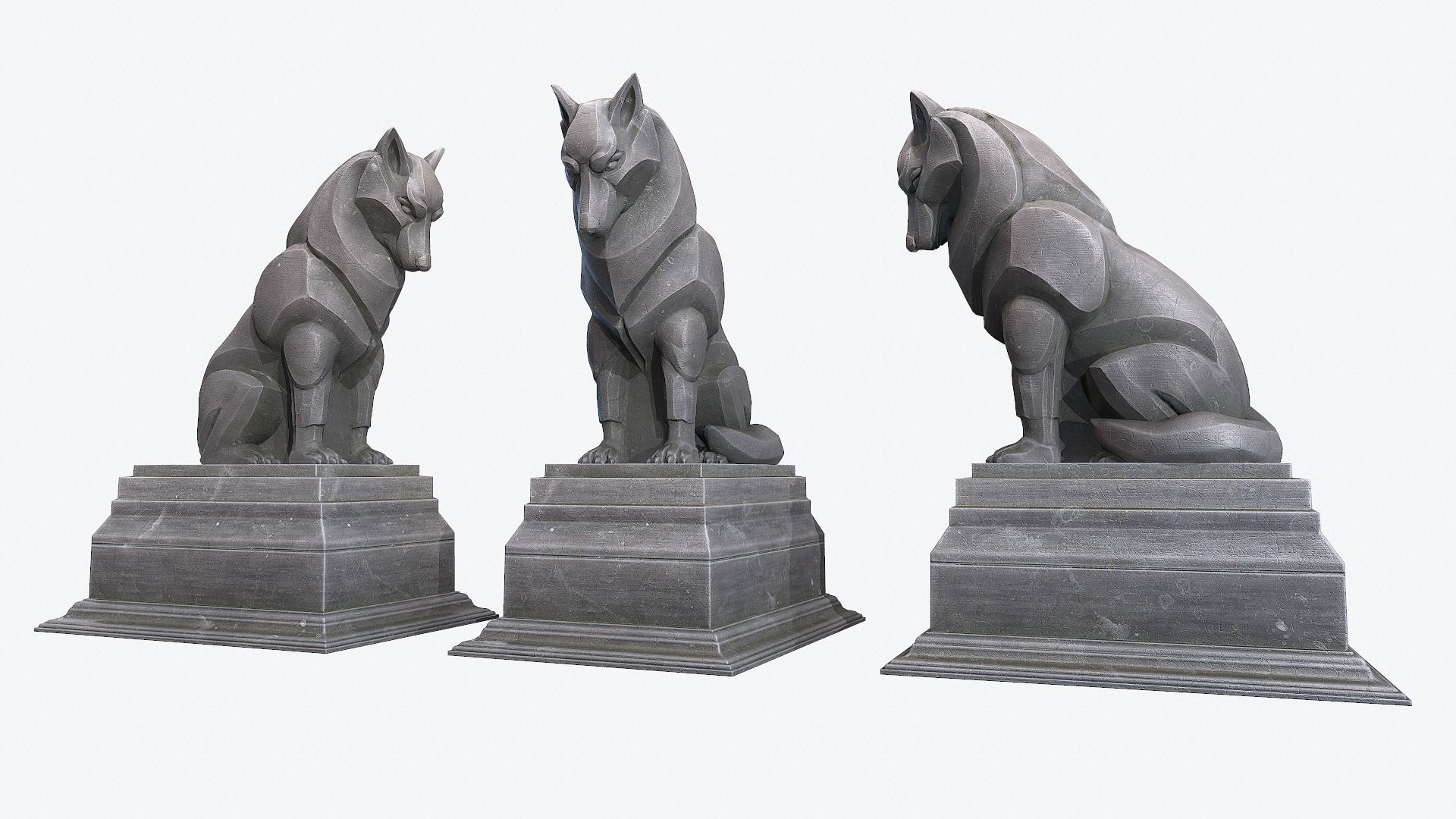 Wolf  Sculpture Low-poly 3D model_1