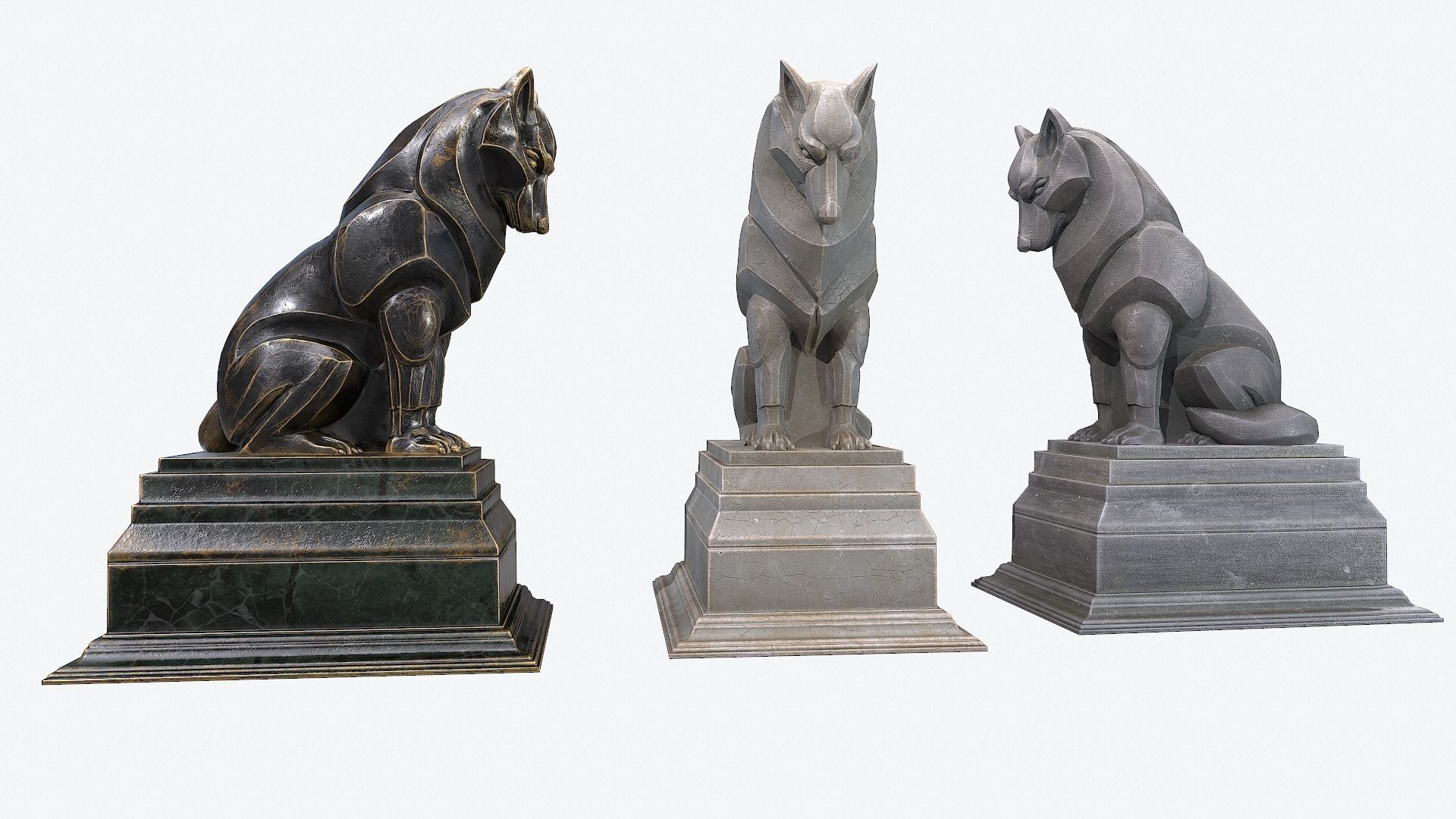 Wolf  Sculpture Low-poly 3D model_4