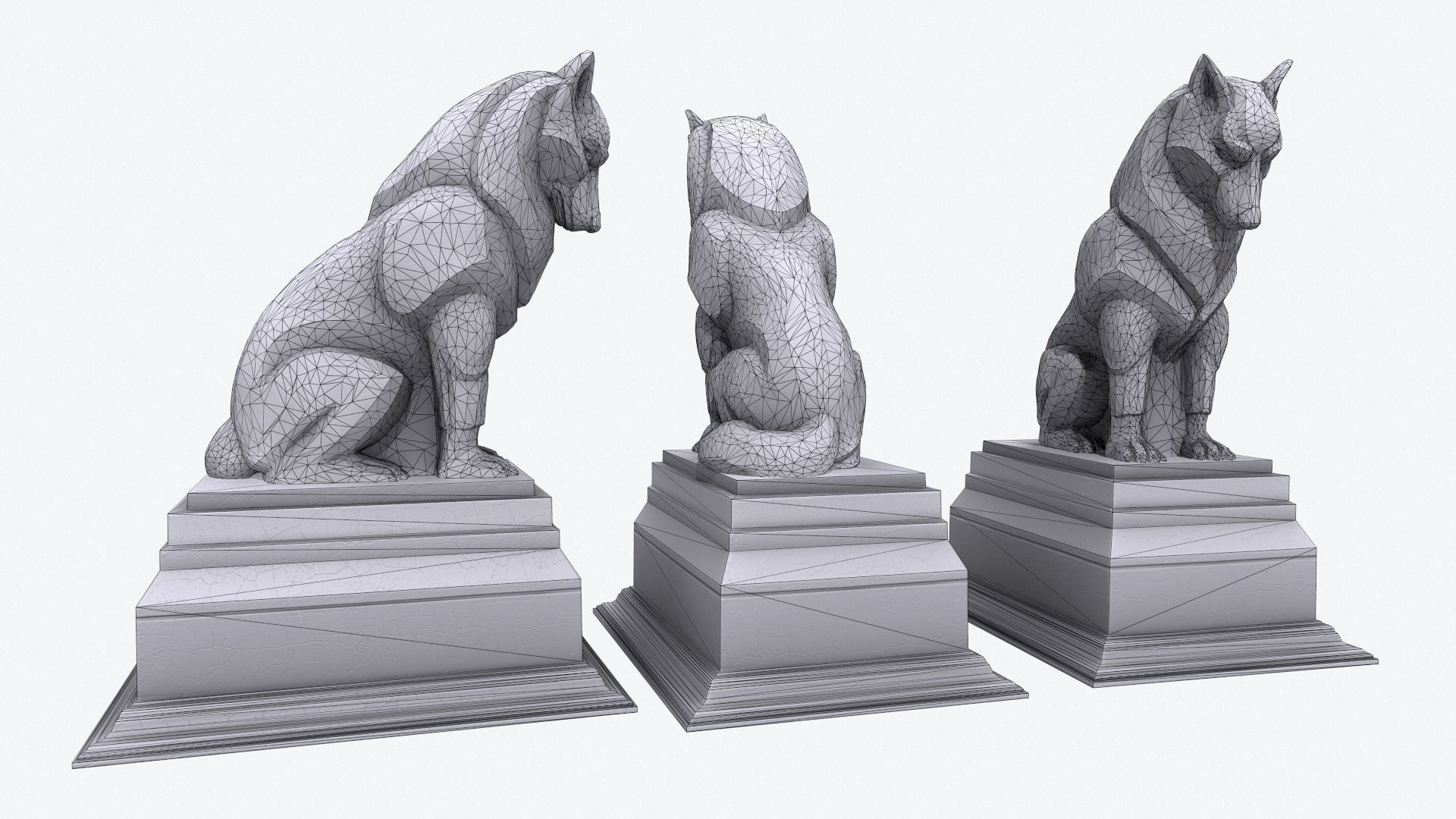 Wolf  Sculpture Low-poly 3D model_11