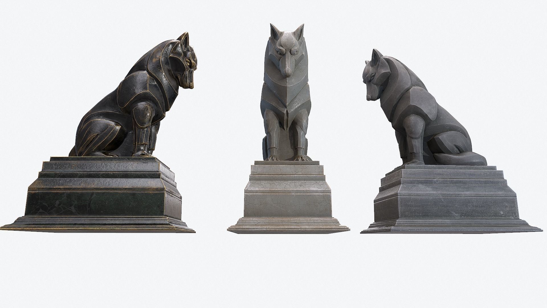 Wolf  Sculpture Low-poly 3D model_6