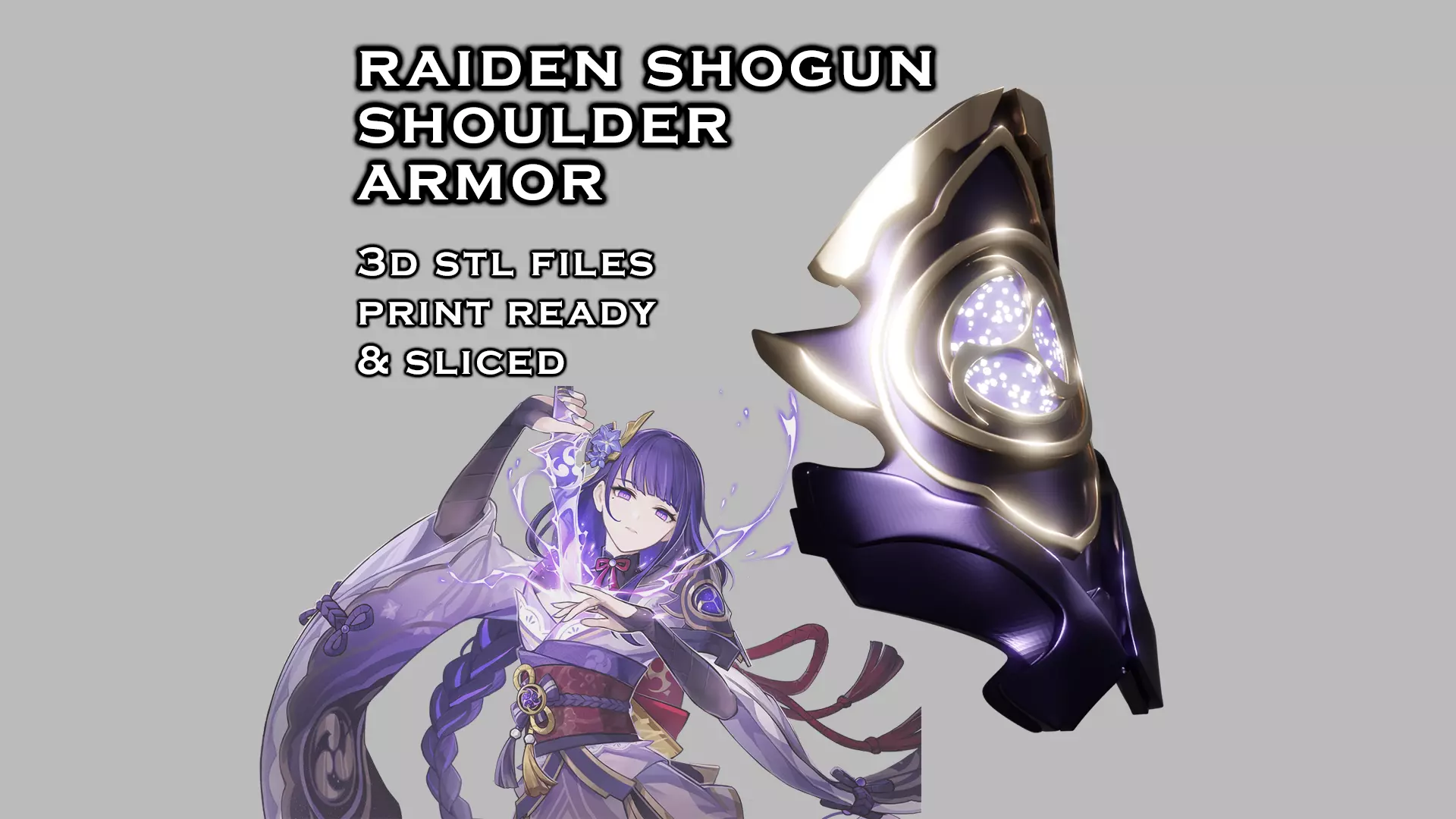 Raiden Shogun Shoulder Armor -- Cosplaying -- Genshin Impact 3D print model_0