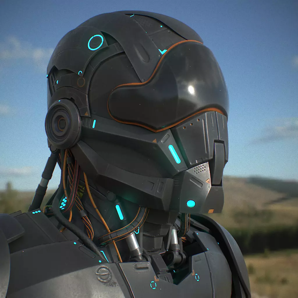 Robot futuristic wearing helmet 3D model_0