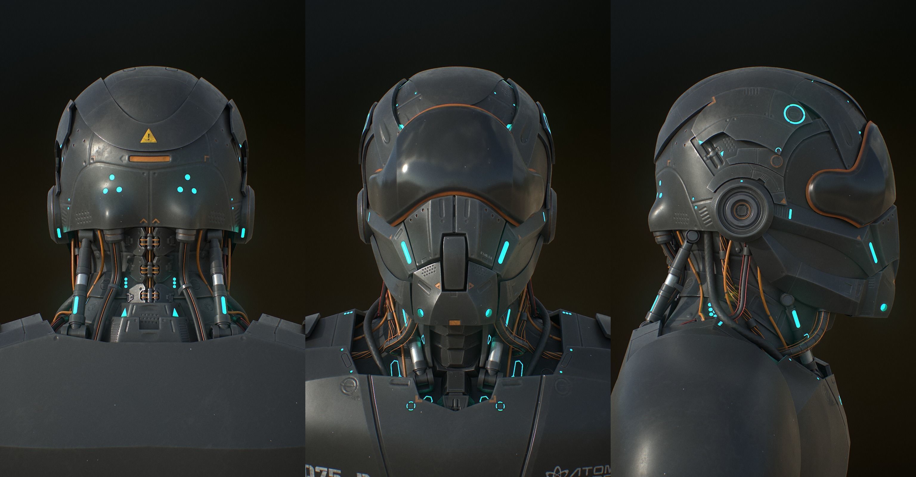 Robot futuristic wearing helmet 3D model_11