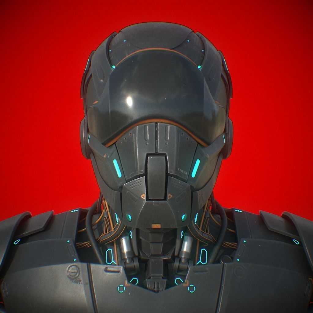 Robot futuristic wearing helmet 3D model_21