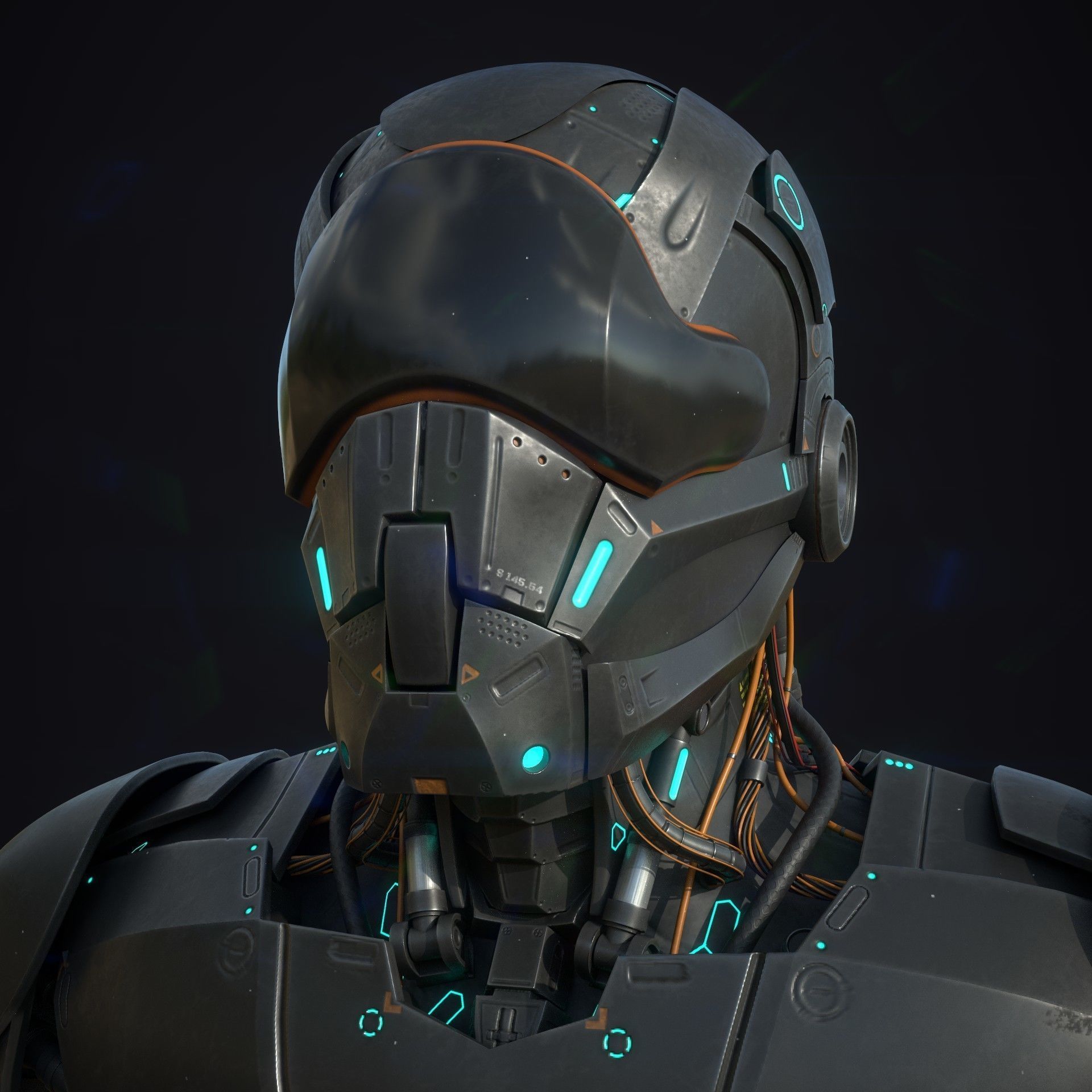 Robot futuristic wearing helmet 3D model_19