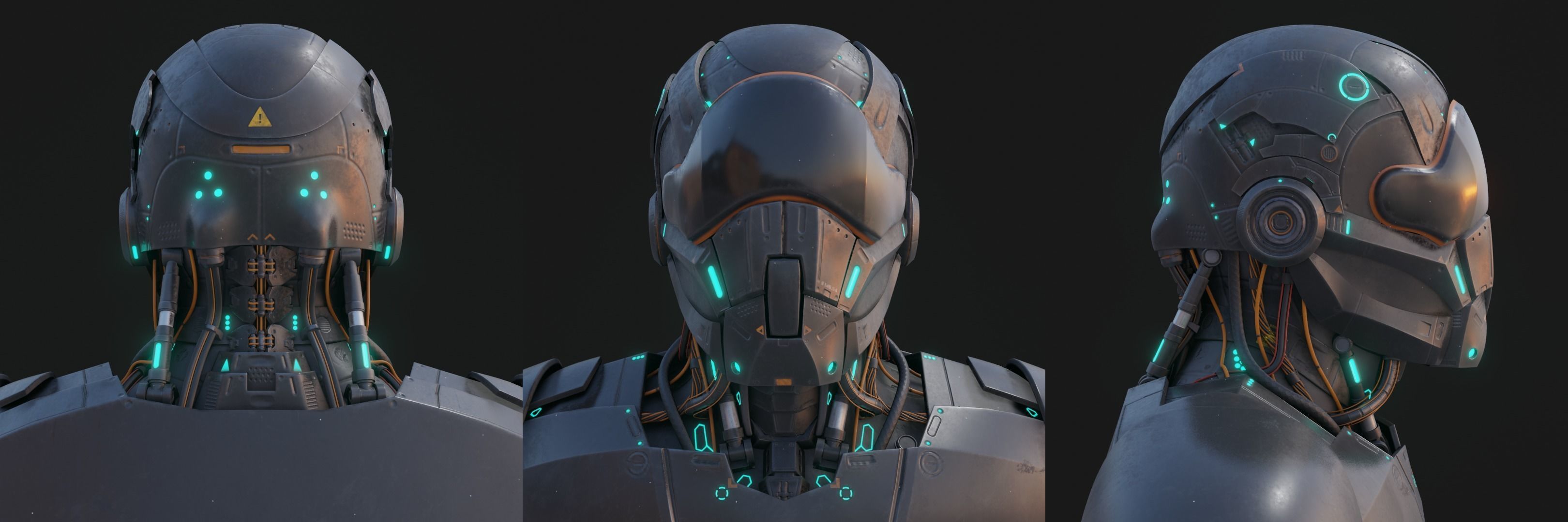 Robot futuristic wearing helmet 3D model_9