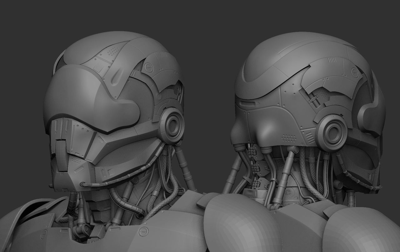 Robot futuristic wearing helmet 3D model_4