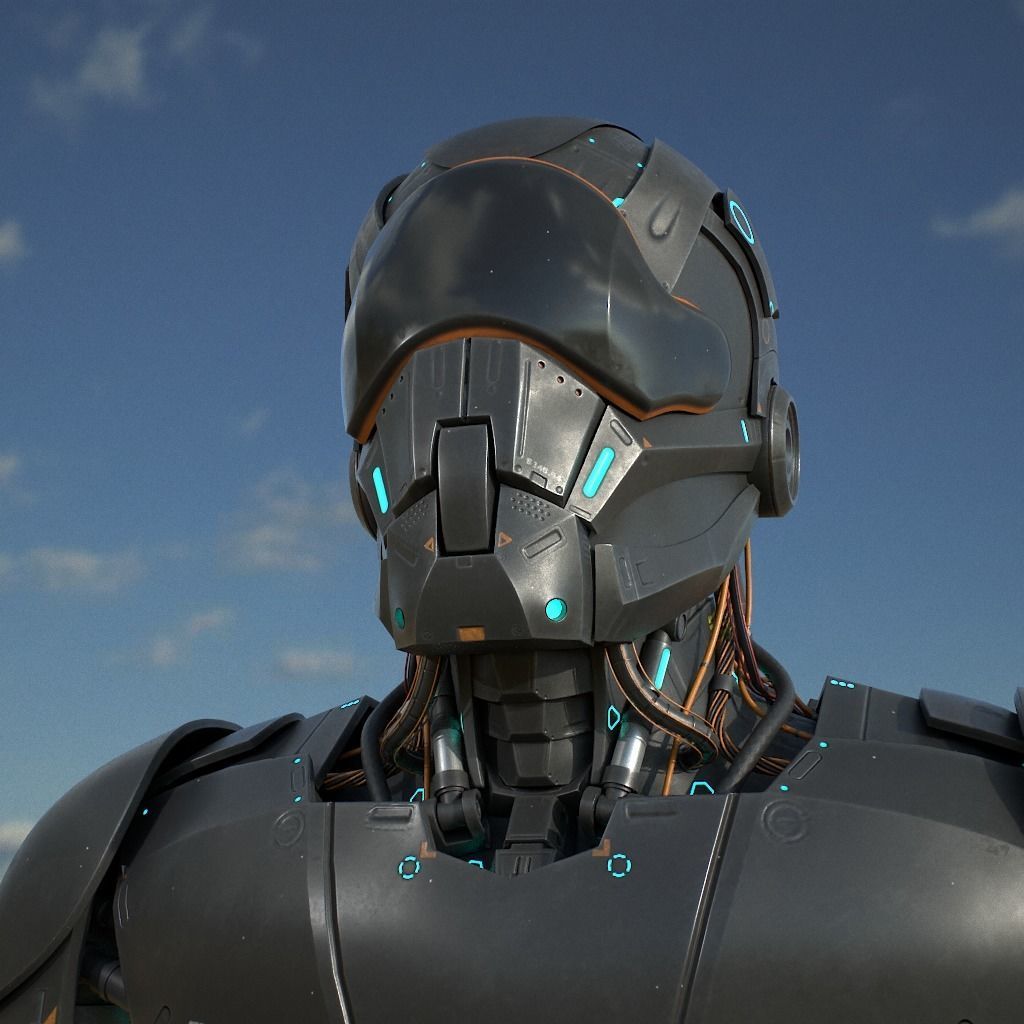 Robot futuristic wearing helmet 3D model_12