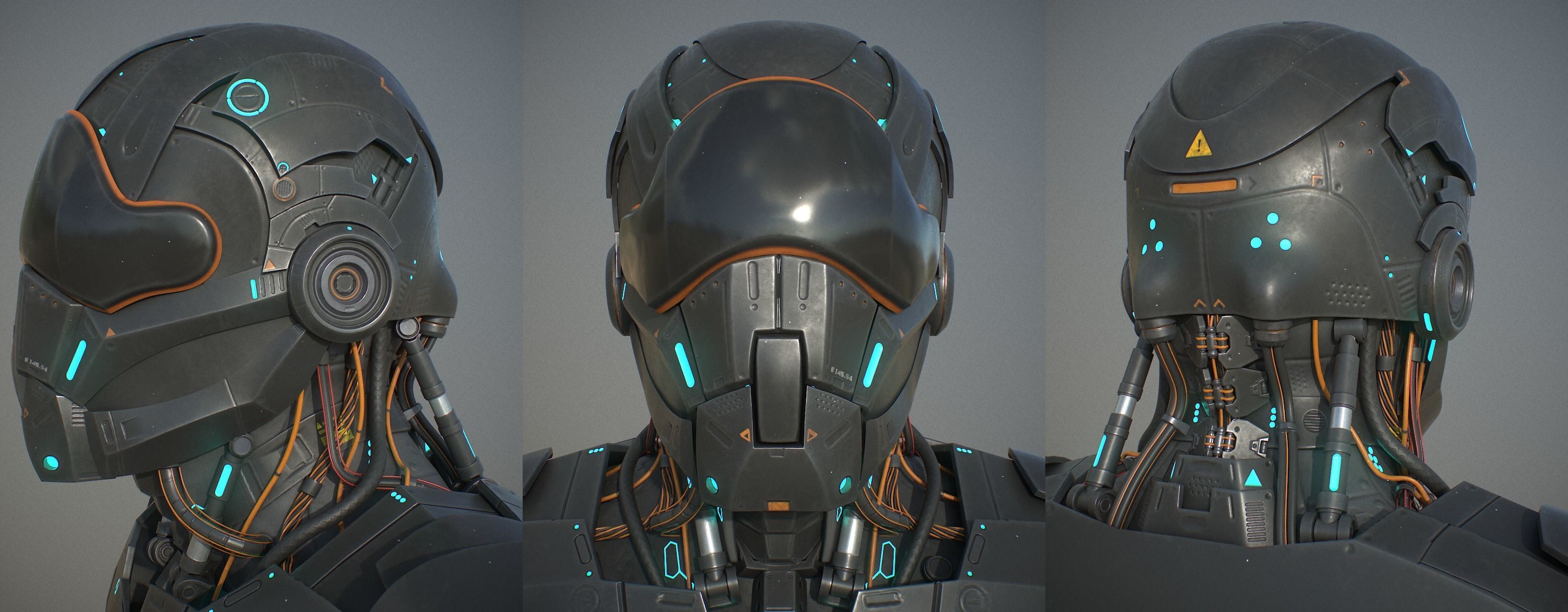 Robot futuristic wearing helmet 3D model_3