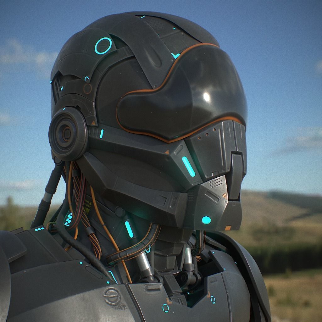 Robot futuristic wearing helmet 3D model_26
