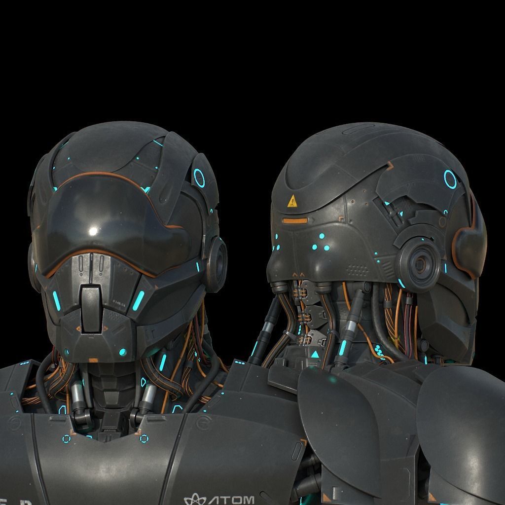 Robot futuristic wearing helmet 3D model_7