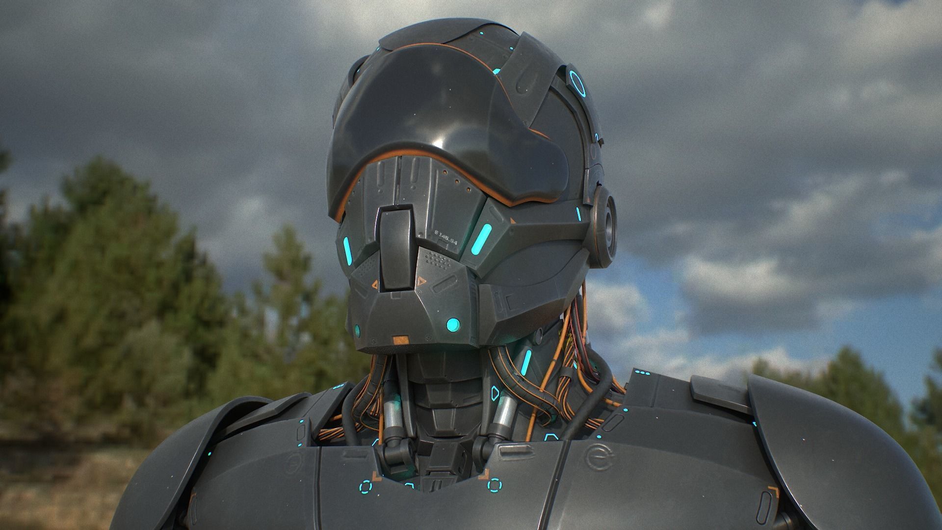 Robot futuristic wearing helmet 3D model_10
