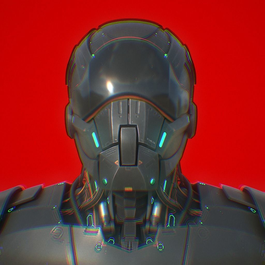 Robot futuristic wearing helmet 3D model_22