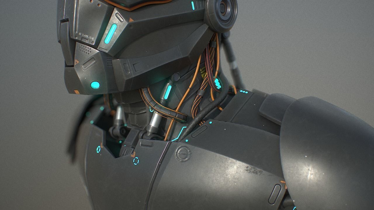 Robot futuristic wearing helmet 3D model_17