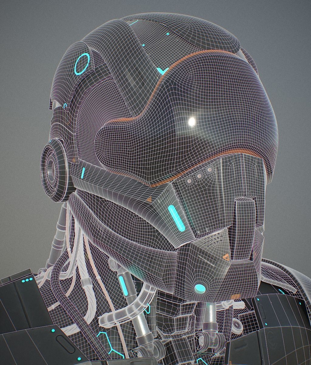 Robot futuristic wearing helmet 3D model_6