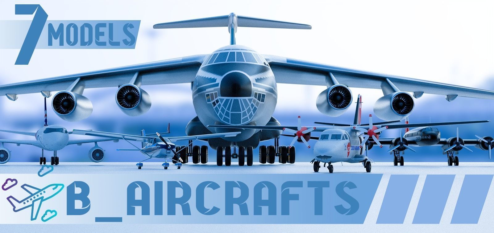 B Aircrafts 7models Low-poly 3D model_3