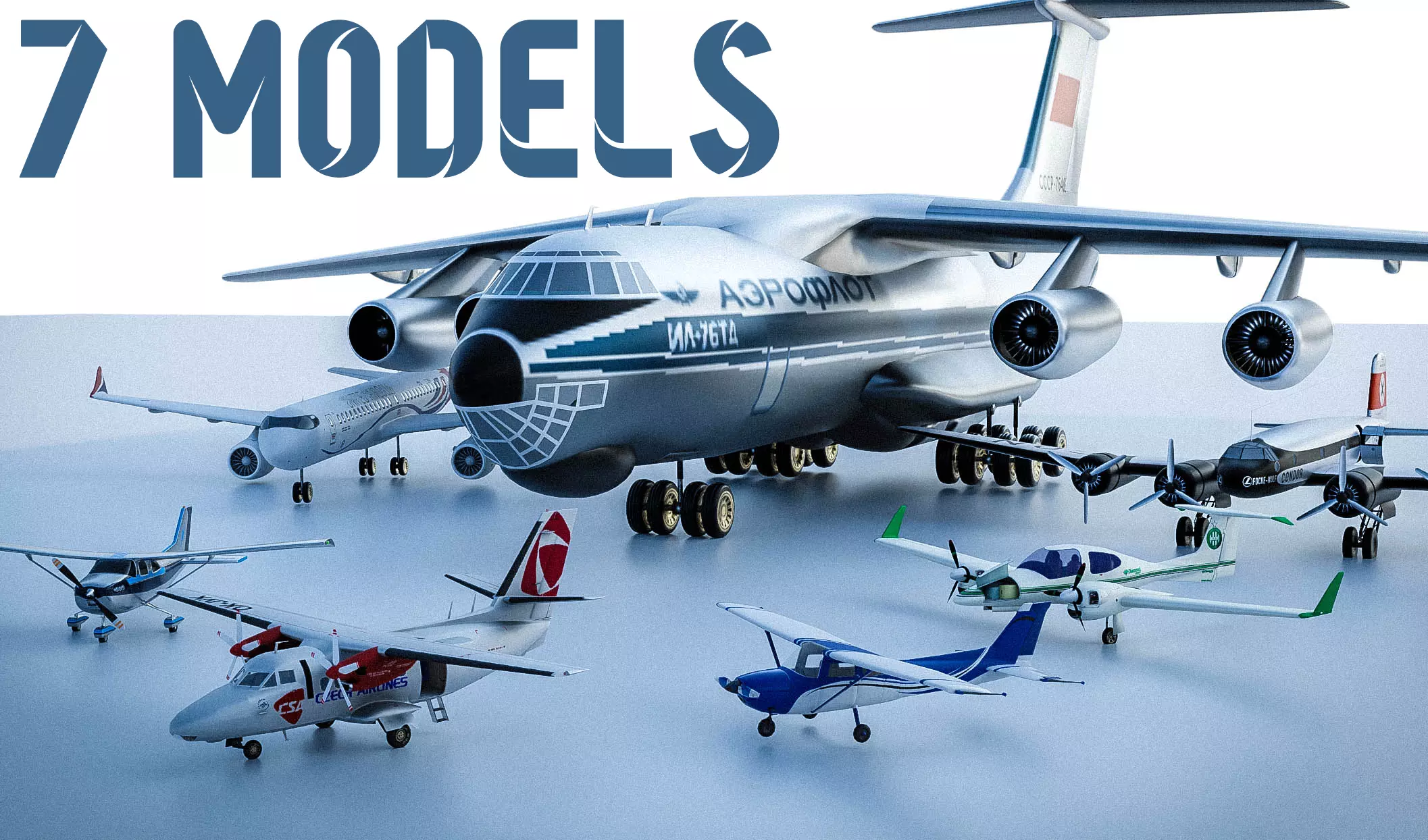 B Aircrafts 7models Low-poly 3D model_0