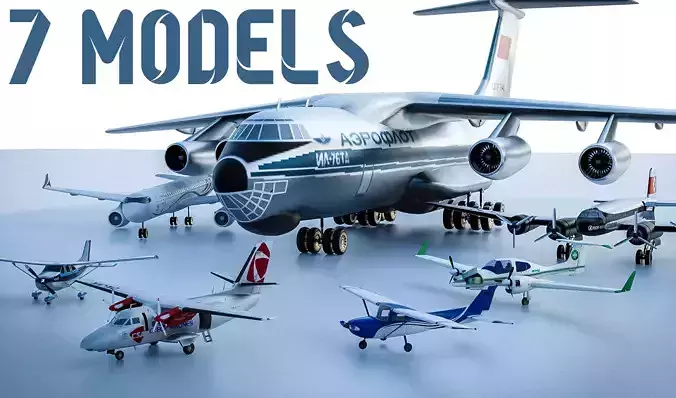 B  Aircrafts 7models Low-poly 3D model