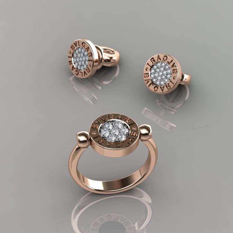 Bvlgari Ring and Earrings 3D print model_1