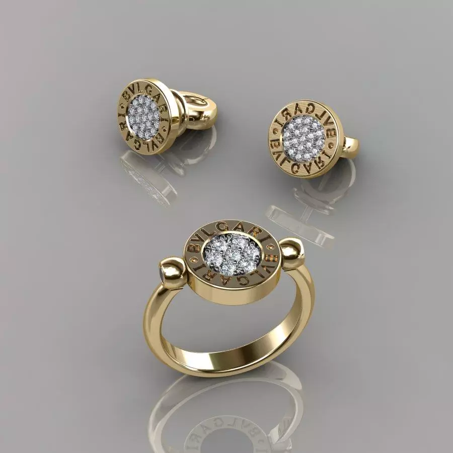 Bvlgari Ring and Earrings 3D print model_0
