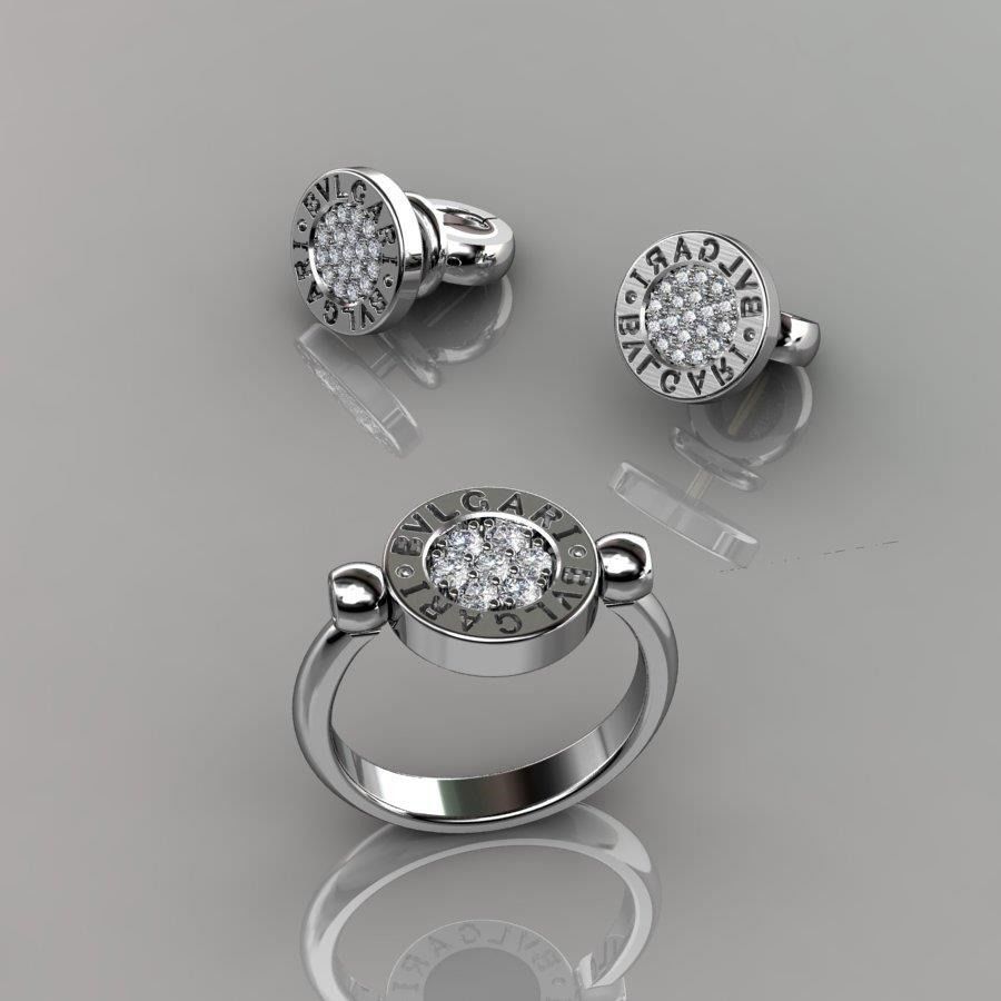 Bvlgari Ring and Earrings 3D print model_2