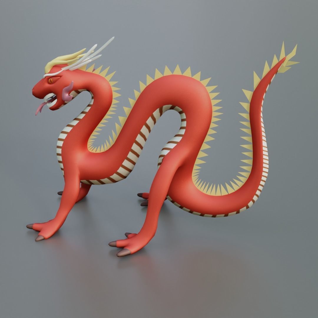 Red Dragon Chinese Low-poly 3D model_3