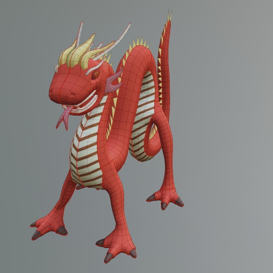 Red Dragon Chinese Low-poly 3D model_5