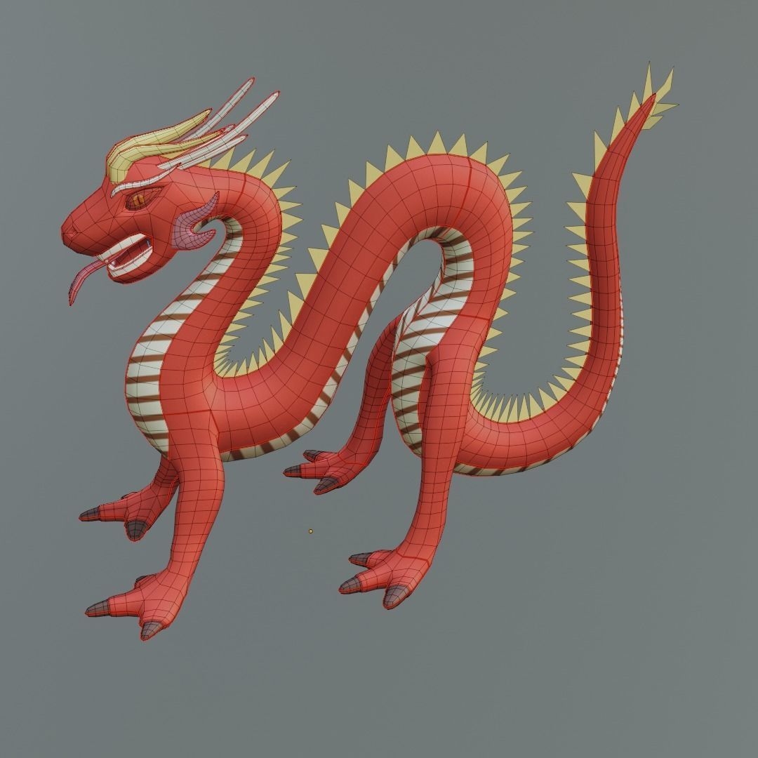 Red Dragon Chinese Low-poly 3D model_4
